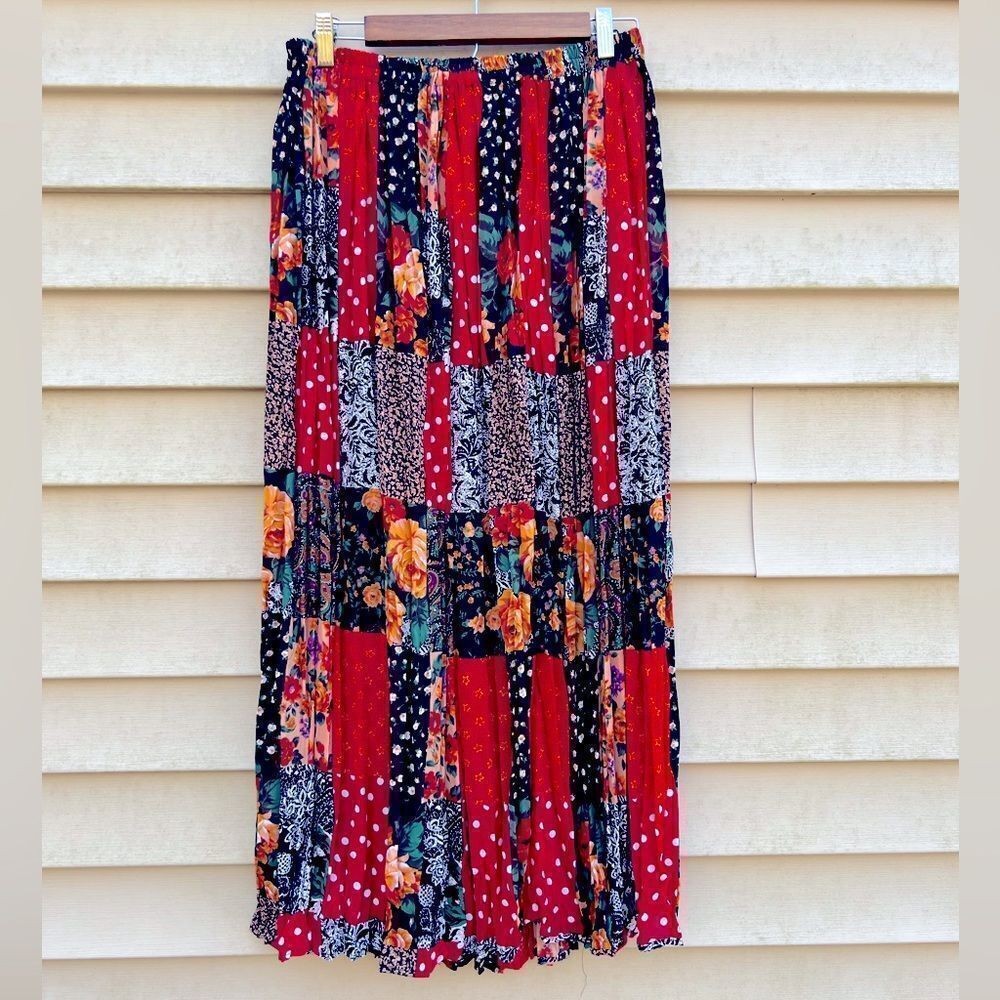 **** Clio Vintage Hobo Print Maxi Full Skirt Elastic Waist Sz Large (K)